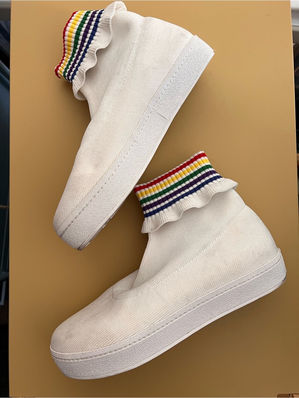 Opening Ceremony Bobby Ruffled Sock Sneakers White Rainbow sz EU 38 7.5 8